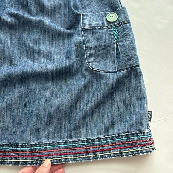 PUMPKIN PATCH Pinafore Dress US Sz‎ 9 Denim Look Lined Zip Pockets Button Trim - Picture 7 of 16